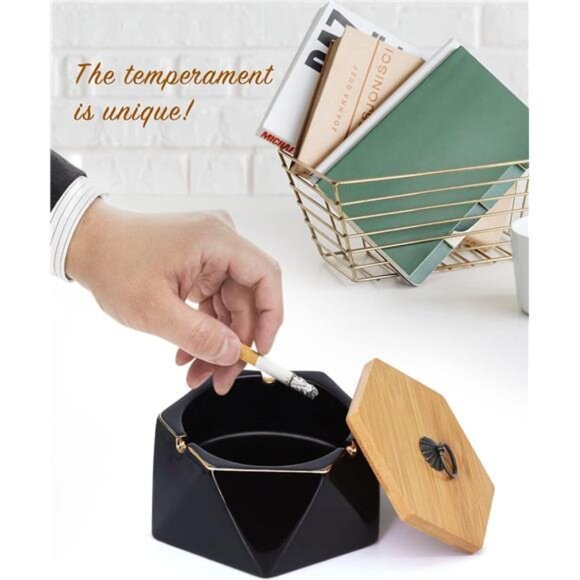 ashtrays for Cigarettes, Pink Marble Ceramic ash Tray with lid,Outdoor Ashtray - Picture 5 of 8